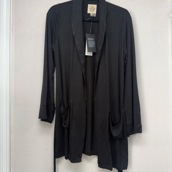 Women's Chaser Black Silver Glitter Open Front Cardigan XS/S - Picture 1 of 15